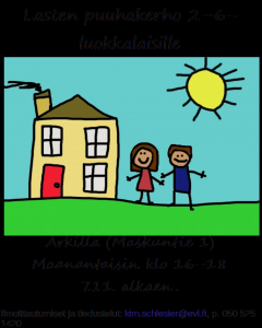 Kuvassa lapsen piirros, jossa talo ja lapsia.