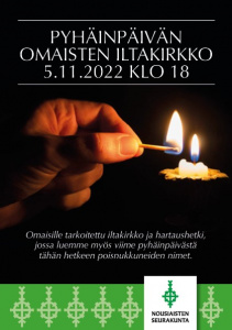 Pyhäinpäivänä 5.11. sytytetään kynttilä vuoden aikana hautaan siunatuille.